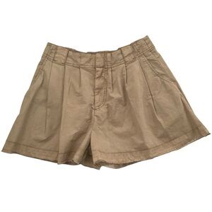 Free People Pleated High Rise Shorts Sz 2 Khaki Boho Chic Costal Modern Wide Leg
